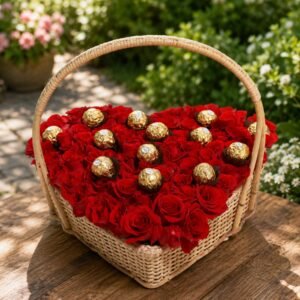 Rose and Ferrero Heart Basket in Lahore for Valentines Day