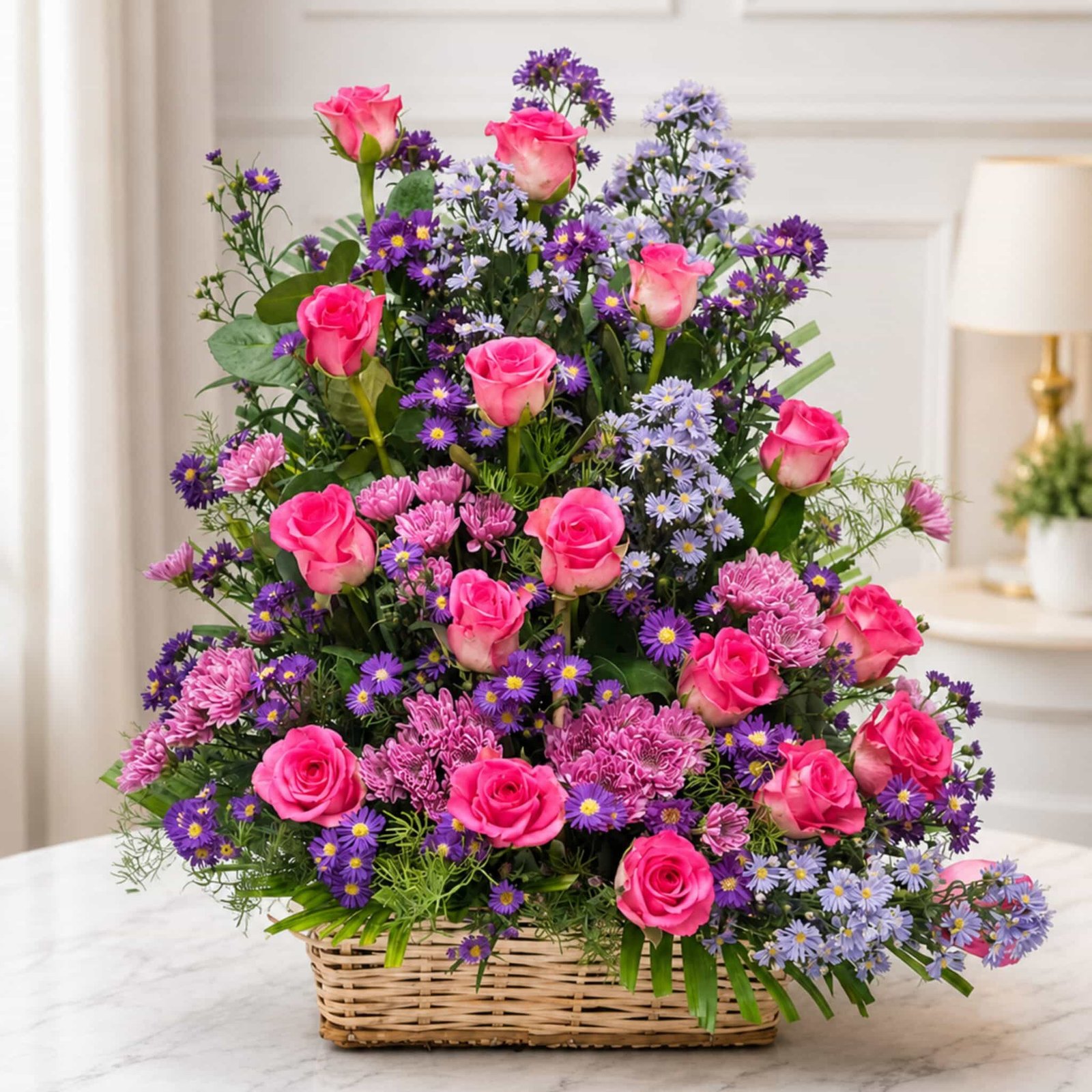 Pink Theme Imported Flowers basket Pink Theme Imported Flowers basket