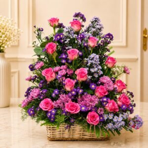 Pink Theme Imported Flowers Basket in Lahore