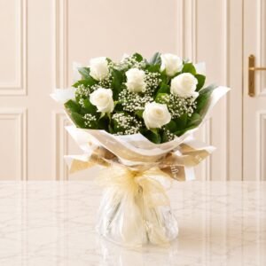 Six Stolen Kisses White flower arrangement by Father’s Day in Lahore for Fathers Day