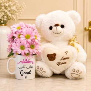 Maa Tussi Great Ho Mug with Daisies & Teddy gift delivery in Pakistan
