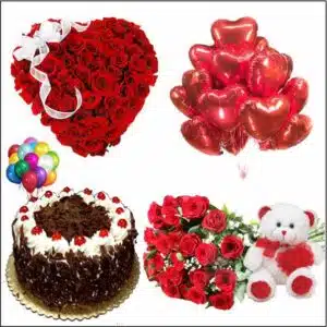 100redroses-heart-shape-bouquet-teddy-balloons-black-forest-cake