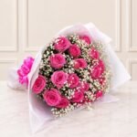 24 Local Pink Roses with Gypsophila gift delivery in Pakistan