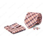 Orange Check Cufflink Tie Set - Image 2