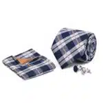 Navy Check Cufflink Tie Set - Image 2