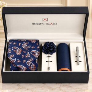 Navy/Rust Paisley Men Accessories Box for Valentines Day