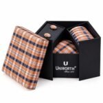 Orange Check Cufflink Tie Set gift by Men’s Accessories