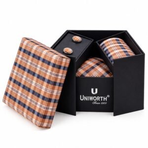 Orange Check Cufflink Tie Set gift by Men’s Accessories