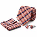 Orange Check Cufflink Tie Set gift by Men’s Accessories