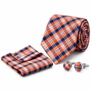 Orange Check Cufflink Tie Set gift by Men’s Accessories