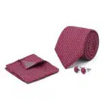 Red Geometric Cufflink Tie Set - Image 2