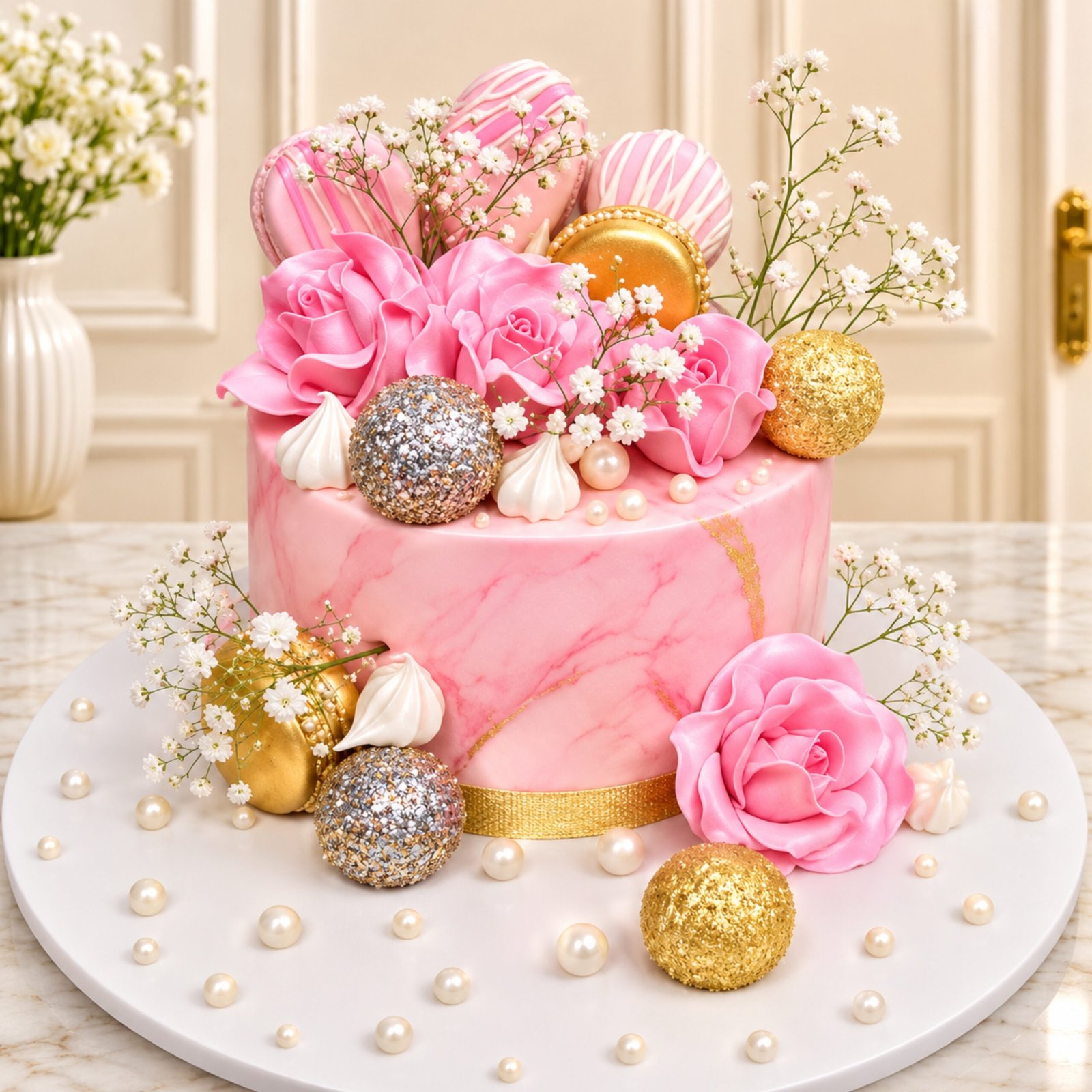 giftoo-pakistannn-17 Pink Macaron Cake - Image 1
