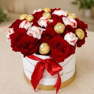 Raffaello with Flowers Round Box chocolate gift for Valentines Day