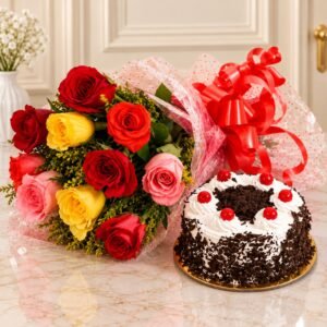 1 Pound Cake and Mix Color Roses gift for Valentines Day