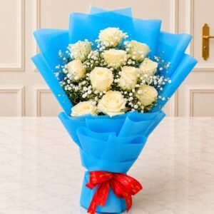 White Imported Flowers with Blue Theme in Lahore for Fathers Day
