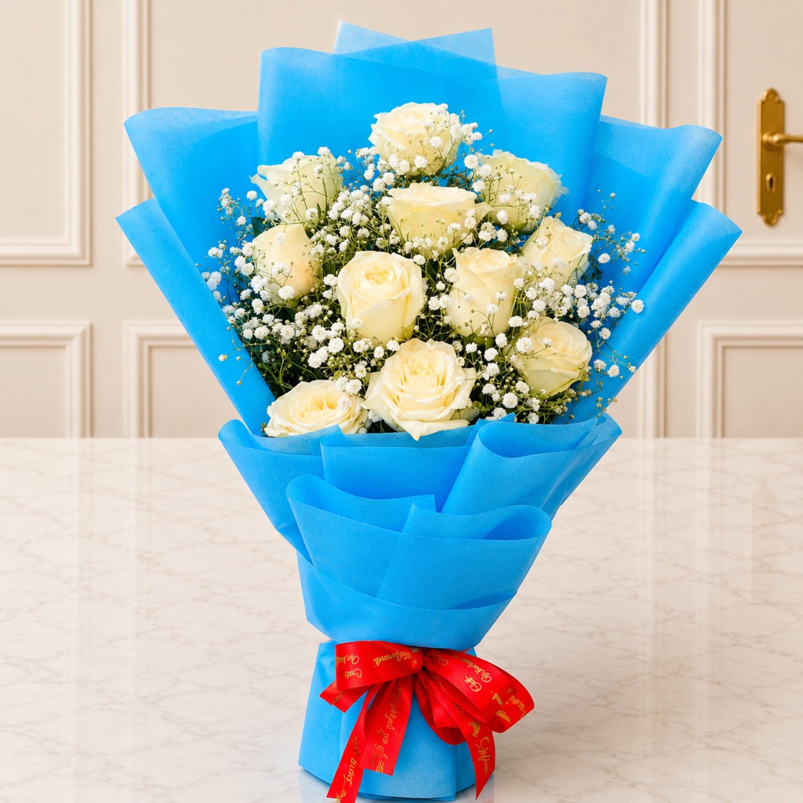 White Imported Flowers With Blue theme White Imported Flowers With Blue theme