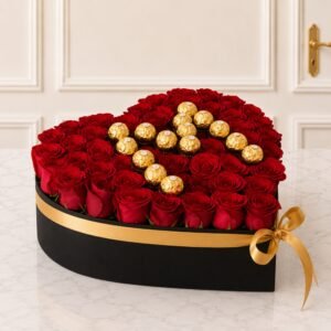 Heart Box with Alpha flower arrangement in Islamabad for Valentines Day