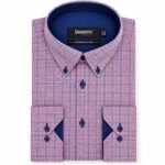 White/L Pink Check Business Casual Shirt fashion gift by Men’s Formal Clothing