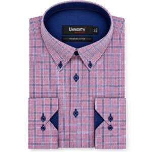 White/L Pink Check Business Casual Shirt fashion gift by Men’s Formal Clothing