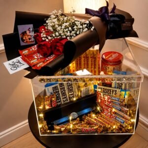 Acrylic Chocolate Box with Bouquet for Valentines Day