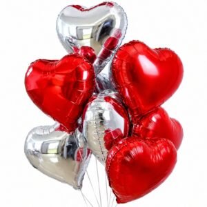 Heart Shape Balloons Silver and Red by Balloons & Candles