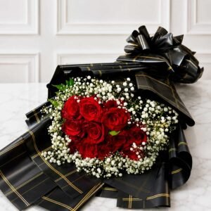 Red Roses Bouquet with Gypsophila in Lahore for Mothers Day