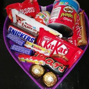 heart shape box with chocolates