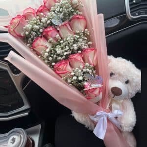 Imported flowers with teddy bear