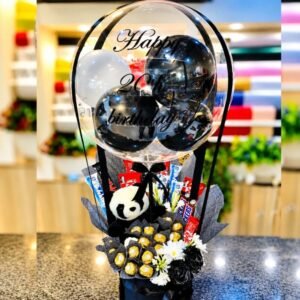 Black Theme Floral Balloon personalised gift for Birthday