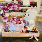 wodden basket with teddy