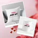 valentine day cushion and mug