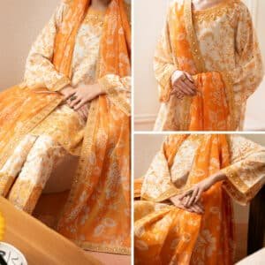 Cream Silk Lawn Stitched 3Pc - ALP-3PS-2334