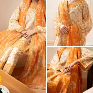 Cream Silk Lawn Stitched 3Pc - ALP-3PS-2334