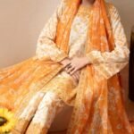 3 Pcs Cream Silk Lawn (Stitched) gift for Eid