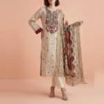 3 Piece - Printed Embroidered Suit - PE26-331