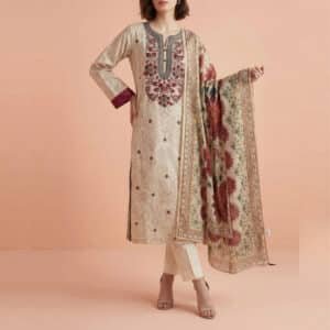 3 Piece - Printed Embroidered Suit - PE26-331